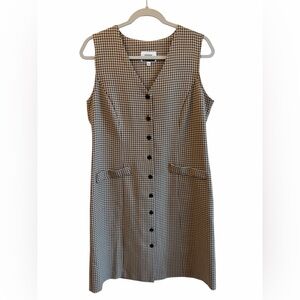 Vintage Micro Houndstooth Print Preppy Academia Brown Jumper Size Medium Poet
